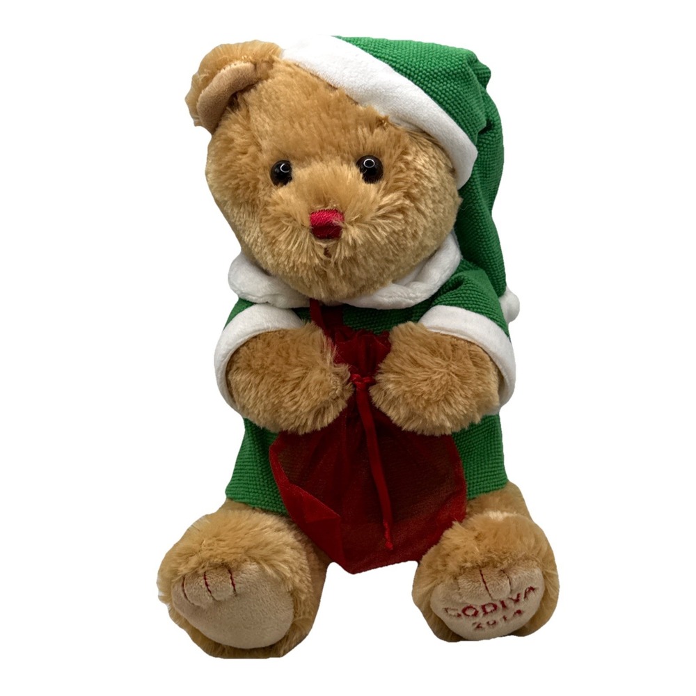 2014 GUND GODIVA 10" PLUSH TEDDY BEAR GREEN SANTA CHRISTMAS